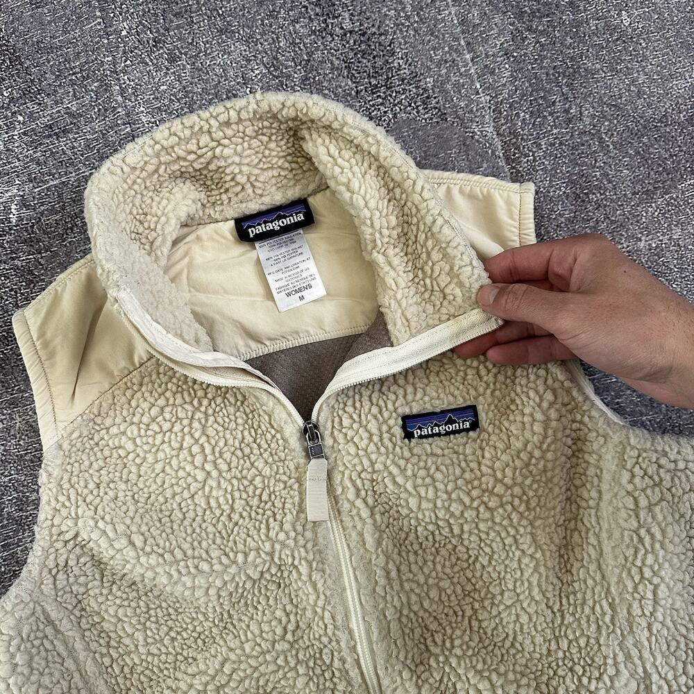Women's Patagonia Natural Off White Deep Pile Retro X Fleece Vest Jacket Sz M